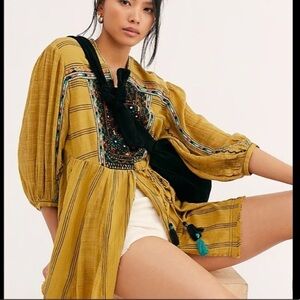 Free People Sabeena Embroidered Tunic Wrap Top
